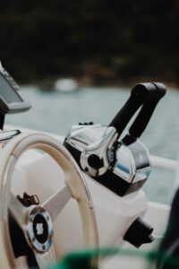 Boat controls, throttle and steering wheel