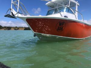 close up of boat rental named jaffa