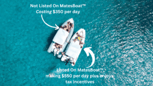 2 boats side by side with text showing the advantage of boat hire with MatesBoat™
